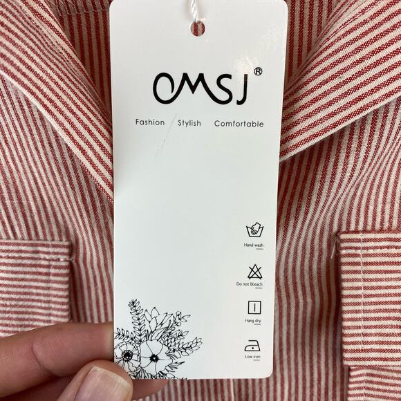 NWT OMSJ Red Seersucker Striped Button Down Front Pocket Shirt Plus Size 2XL - Picture 6 of 12